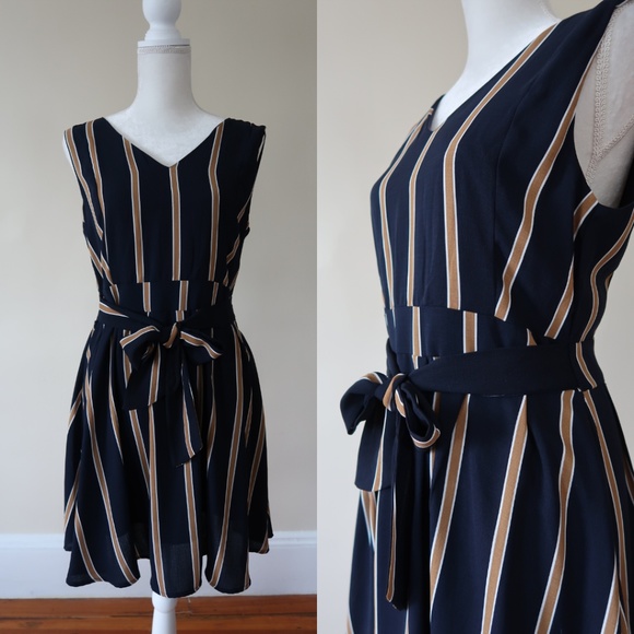 ASOS Dresses & Skirts - ASOS Iska Tie Front Skater Dress, Stripe, Navy, 10
